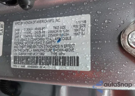 2018 Honda Cr-V Ex z USA, uszkodzony, nr VIN 5J6RW1H59JA010382